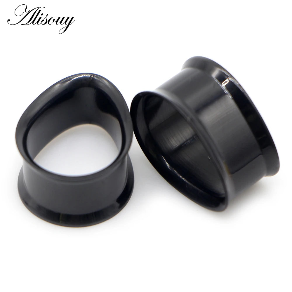 Alisouy 2pcs Water Drop Stainless Steel Ear Plug Tunnels Black Gold Color Ear Expander Plugs Tunnels Body Jewelry Ear Gauges