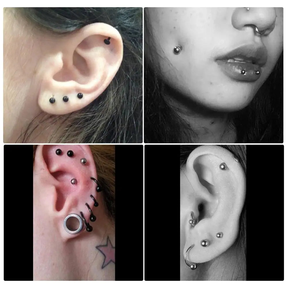 10pcs/lot Steel 16G Tragus Helix Bar 3mm Ball Labret Lip Bar Rings Stud Cartilage Ear Piercings Body Jewelry For Women Men