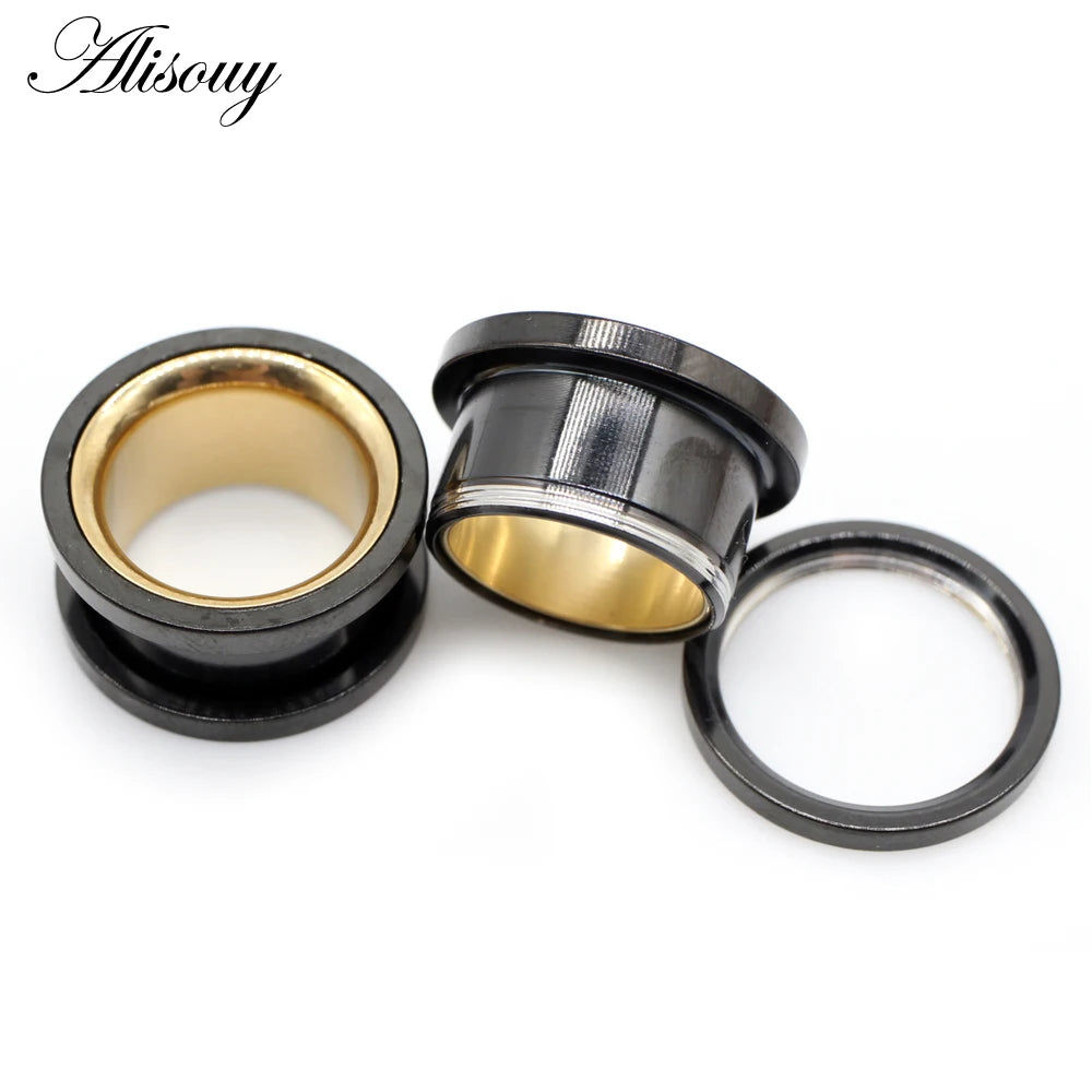 Alisouy 2pcs Smiple Hollow Stainless Steel Flared Ear Plugs Tunnel Expander Stretcher Gauges Flesh Piercing Earring Body Jewelry
