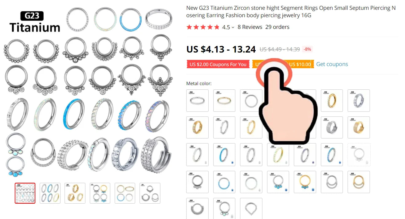 F136 Titanium Piercing Clicker Segment Hoop Nose Rings Earrings Nose Septum Piercing Ear Tragus Cartilage Helix Lip Ear Piercing
