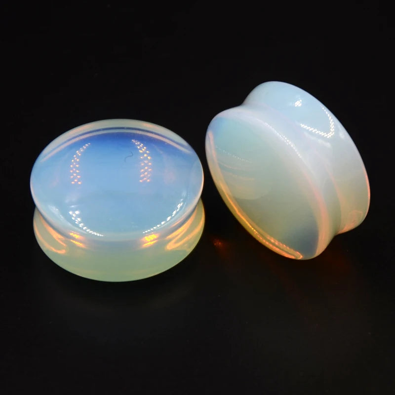 2PCS Natural Stone Double Flared Plug Opal Quartz Ear Tunnel Gauge Colorful Stone Ear Expander Weight Body Piercing Jewelry