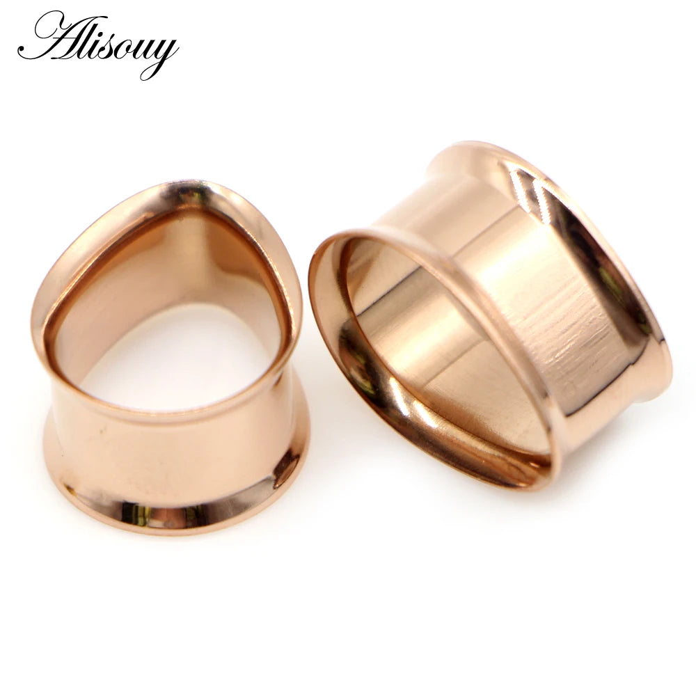 Alisouy 2pcs Water Drop Stainless Steel Ear Plug Tunnels Black Gold Color Ear Expander Plugs Tunnels Body Jewelry Ear Gauges
