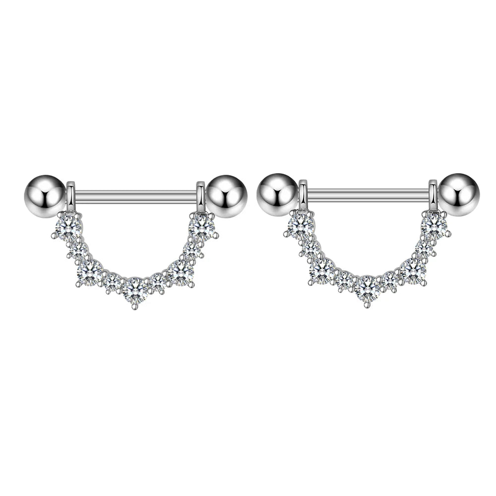 2pcs Cute Nipple Piercings Barbell Stainless Steel Crystal Nipple Shield Cover Heart Flower Nipple Rings Jewelry Body 1.6mm*16mm