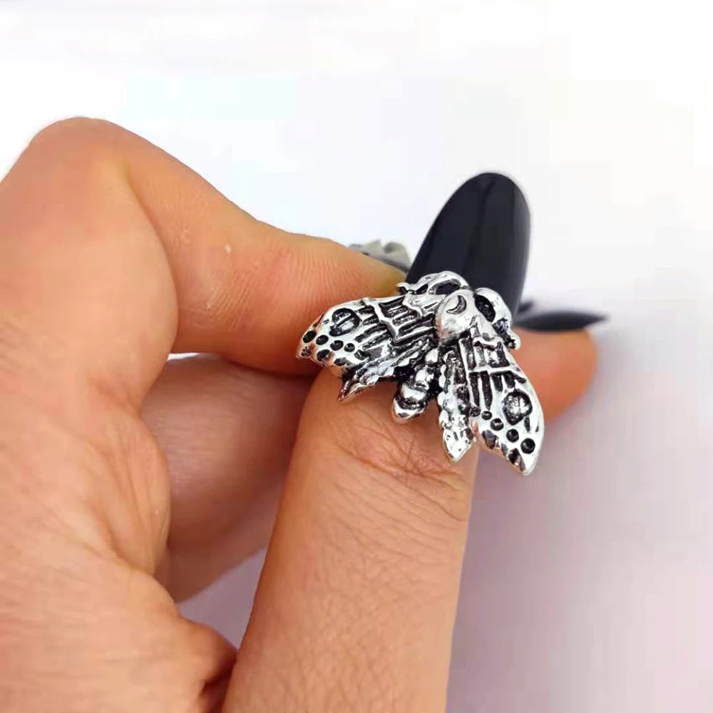 hzew 1pcs Resizable Death Head Skull Butterfly Moth Ring Creativity Gift For Women Men