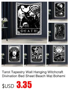 Tarot Tapestry Wall Hanging Witchcraft Divination Bed Sheet Beach Mat Bohemian Hippie TAPIZ Wall Home Decor