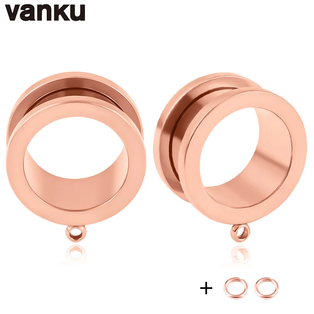 Vanku 2pcs DIY Dangle Double Flared Stainless Steel Ear Plugs Piercing Screw Tunnels Stretchers Body Jewelry Earrings Expander