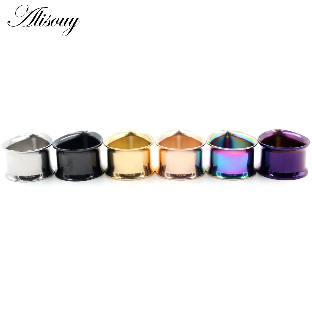 Alisouy 2pcs Water Drop Stainless Steel Ear Plug Tunnels Black Gold Color Ear Expander Plugs Tunnels Body Jewelry Ear Gauges