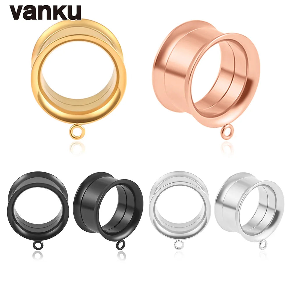 Vanku 2pcs DIY Dangle Double Flared Stainless Steel Ear Plugs Piercing Screw Tunnels Stretchers Body Jewelry Earrings Expander