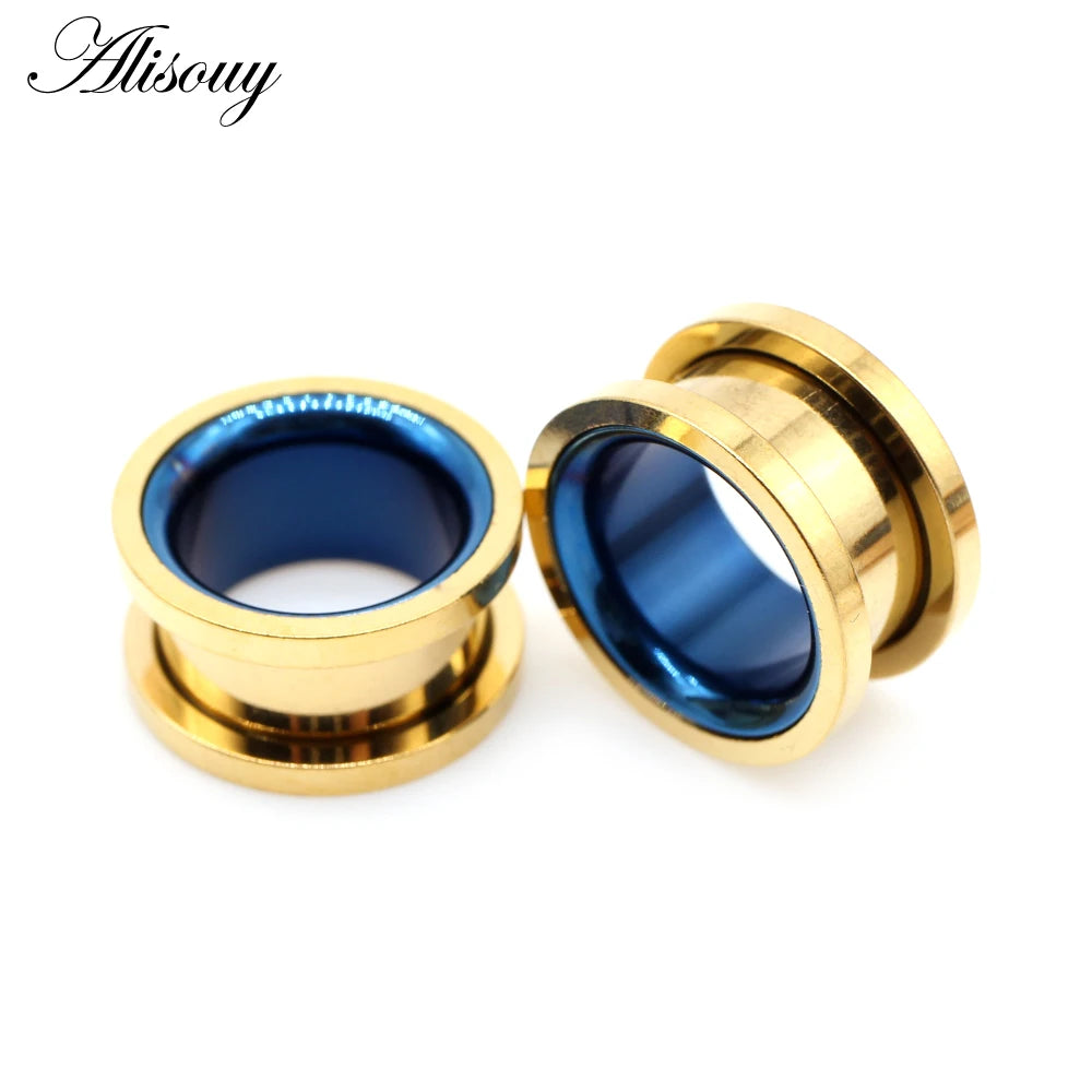 Alisouy 2pcs Smiple Hollow Stainless Steel Flared Ear Plugs Tunnel Expander Stretcher Gauges Flesh Piercing Earring Body Jewelry