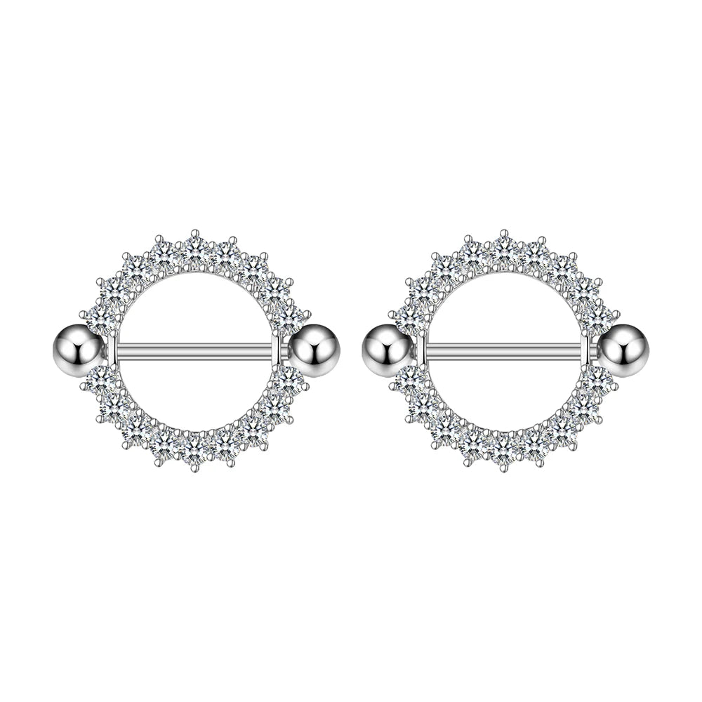 2pcs Cute Nipple Piercings Barbell Stainless Steel Crystal Nipple Shield Cover Heart Flower Nipple Rings Jewelry Body 1.6mm*16mm