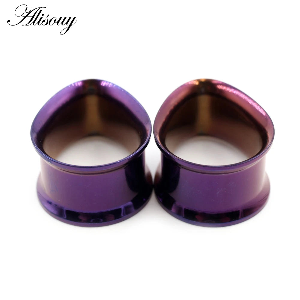 Alisouy 2pcs Water Drop Stainless Steel Ear Plug Tunnels Black Gold Color Ear Expander Plugs Tunnels Body Jewelry Ear Gauges