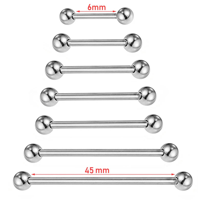 2 Pieces 14G/16G Surgical Steel Long Industrial Barbell Ring Tongue Nipple Bar Tragus Helix Ear Piercing Body Fashion Jewelry