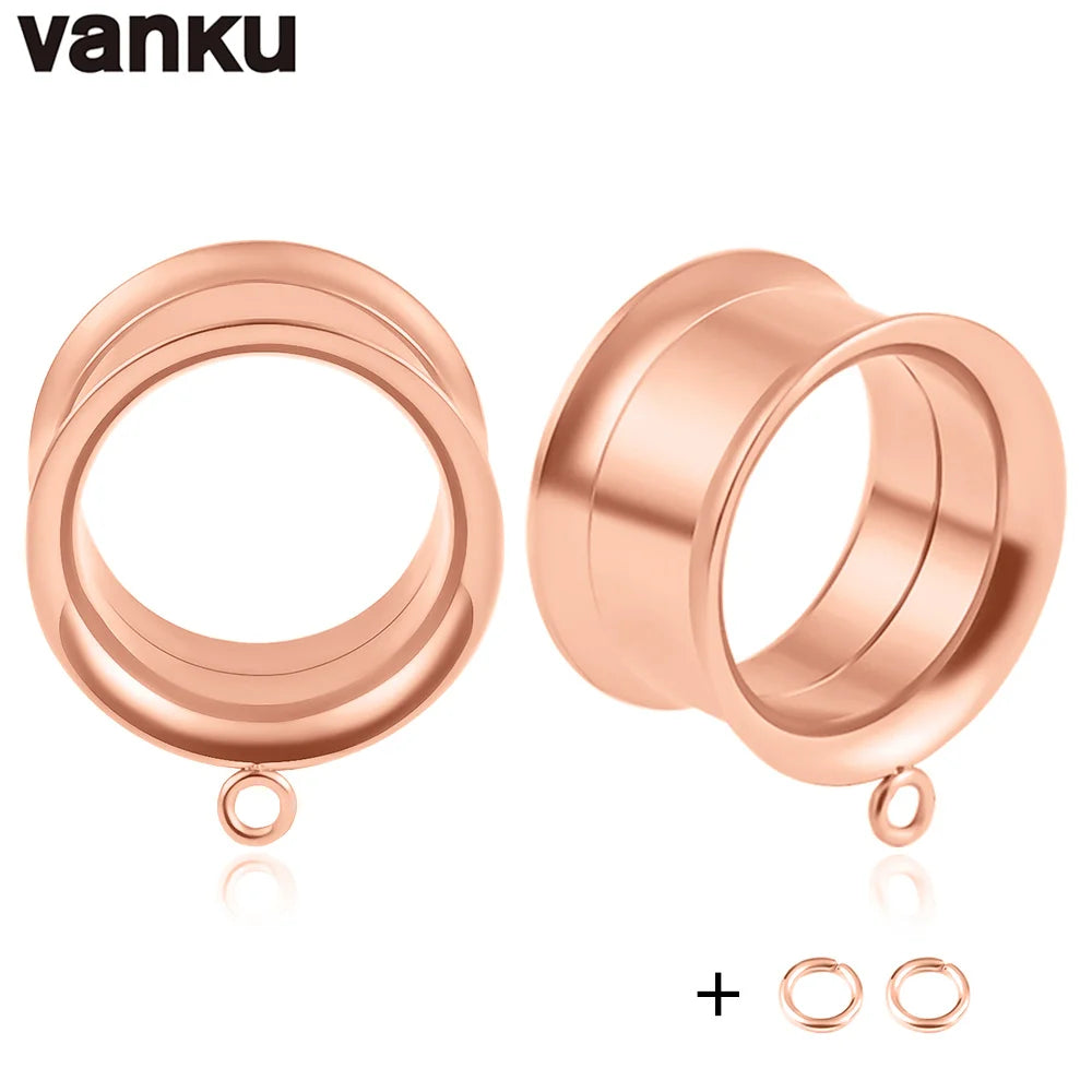 Vanku 2pcs DIY Dangle Double Flared Stainless Steel Ear Plugs Piercing Screw Tunnels Stretchers Body Jewelry Earrings Expander