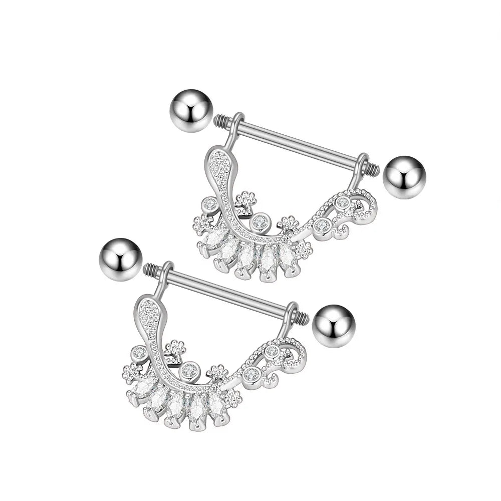 2pcs Cute Nipple Piercings Barbell Stainless Steel Crystal Nipple Shield Cover Heart Flower Nipple Rings Jewelry Body 1.6mm*16mm