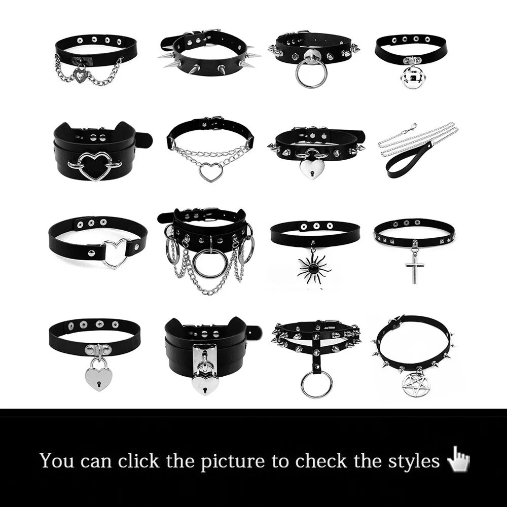 Pink Sexy Trendy Rock Gothic Collar Necklaces Jewelry Gothic Leather Heart Rivets Harajuku Punk Choker Necklace for Women Gift