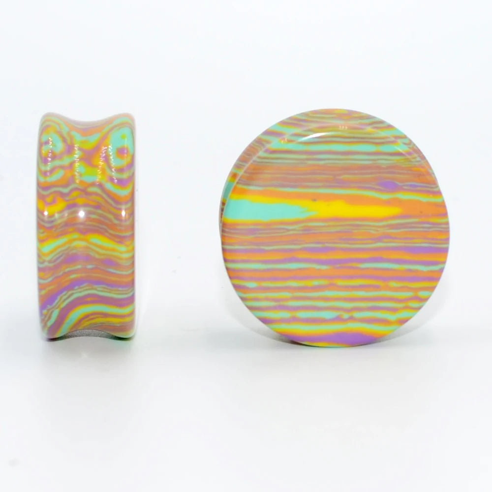 2PCS Natural Stone Double Flared Plug Opal Quartz Ear Tunnel Gauge Colorful Stone Ear Expander Weight Body Piercing Jewelry