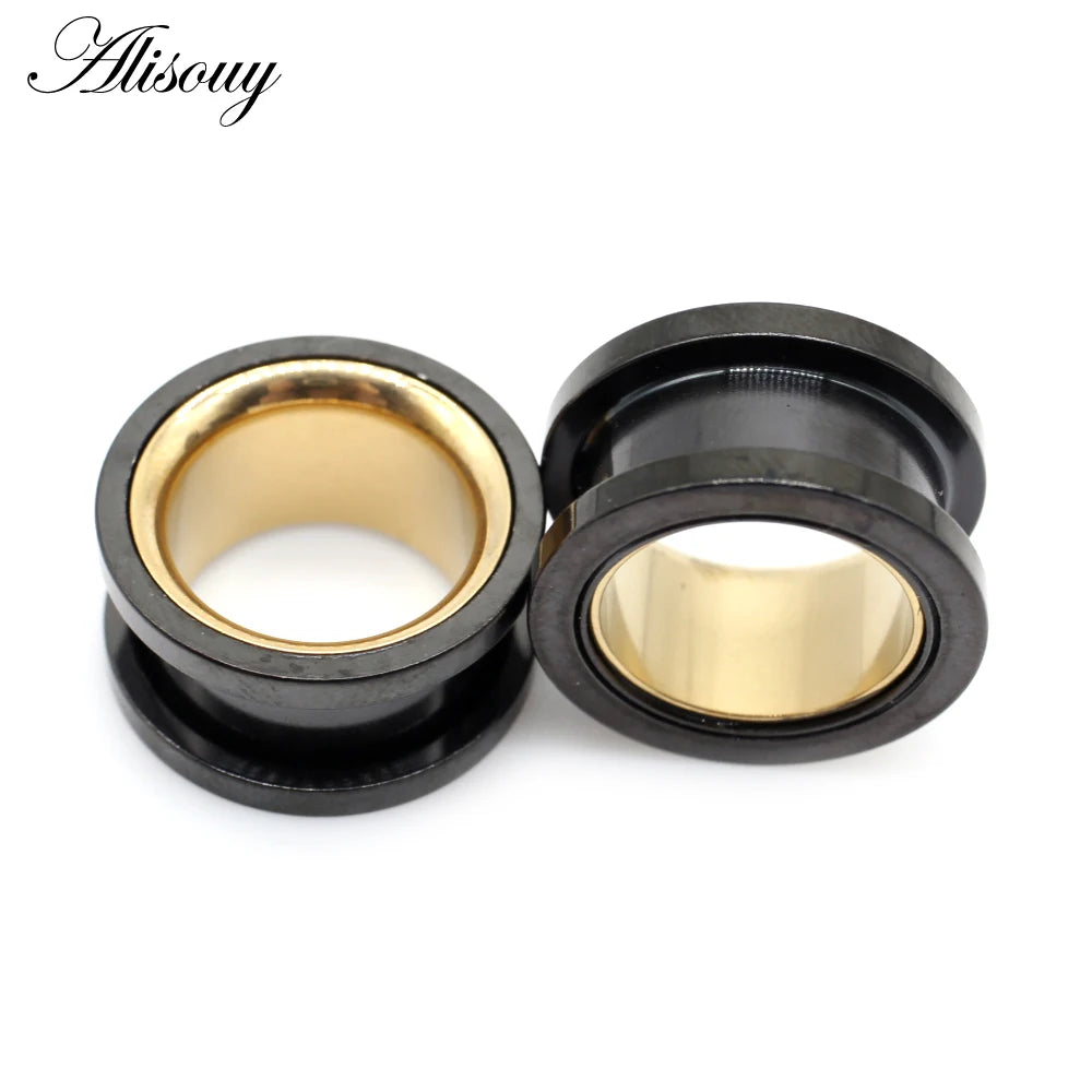 Alisouy 2pcs Smiple Hollow Stainless Steel Flared Ear Plugs Tunnel Expander Stretcher Gauges Flesh Piercing Earring Body Jewelry