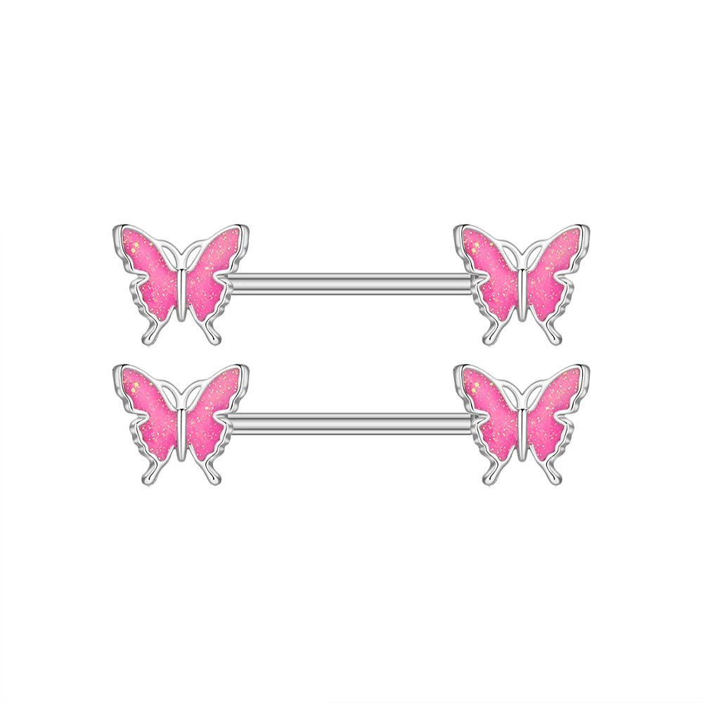 2pcs Cute Nipple Piercings Barbell Stainless Steel Crystal Nipple Shield Cover Heart Flower Nipple Rings Jewelry Body 1.6mm*16mm