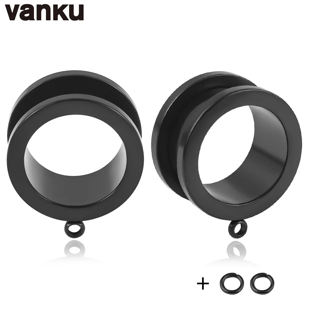 Vanku 2pcs DIY Dangle Double Flared Stainless Steel Ear Plugs Piercing Screw Tunnels Stretchers Body Jewelry Earrings Expander
