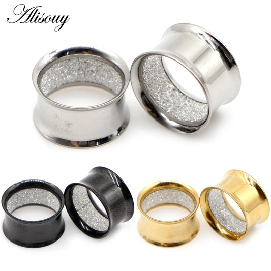 Alisouy 2pcs Stainless Steel Inner Matte Frosted Ear Gauges Expander Stretchers Earrings Plugs Tunnels Piercing Body Jewelry