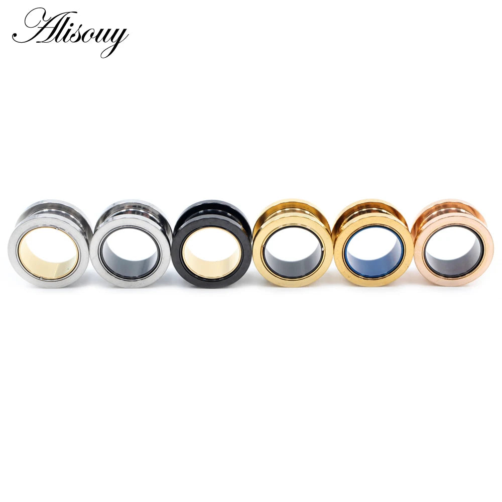 Alisouy 2pcs Smiple Hollow Stainless Steel Flared Ear Plugs Tunnel Expander Stretcher Gauges Flesh Piercing Earring Body Jewelry