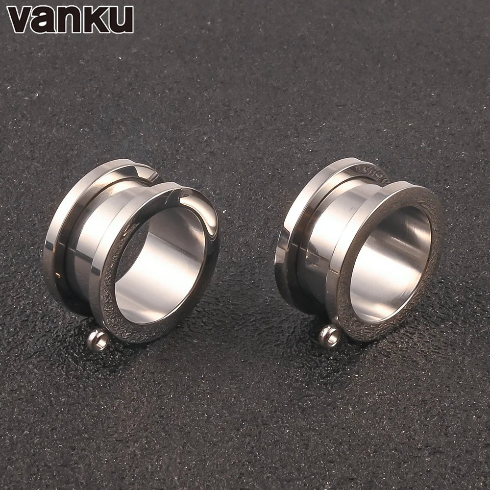 Vanku 2pcs DIY Dangle Double Flared Stainless Steel Ear Plugs Piercing Screw Tunnels Stretchers Body Jewelry Earrings Expander