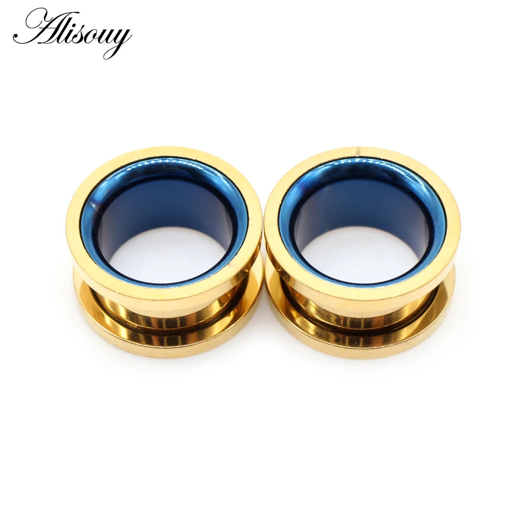 Alisouy 2pcs Smiple Hollow Stainless Steel Flared Ear Plugs Tunnel Expander Stretcher Gauges Flesh Piercing Earring Body Jewelry