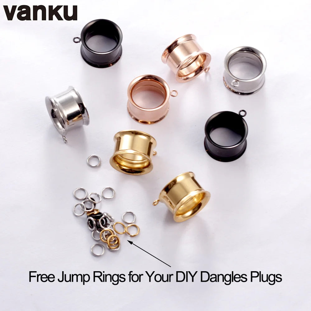 Vanku 2pcs DIY Dangle Double Flared Stainless Steel Ear Plugs Piercing Screw Tunnels Stretchers Body Jewelry Earrings Expander