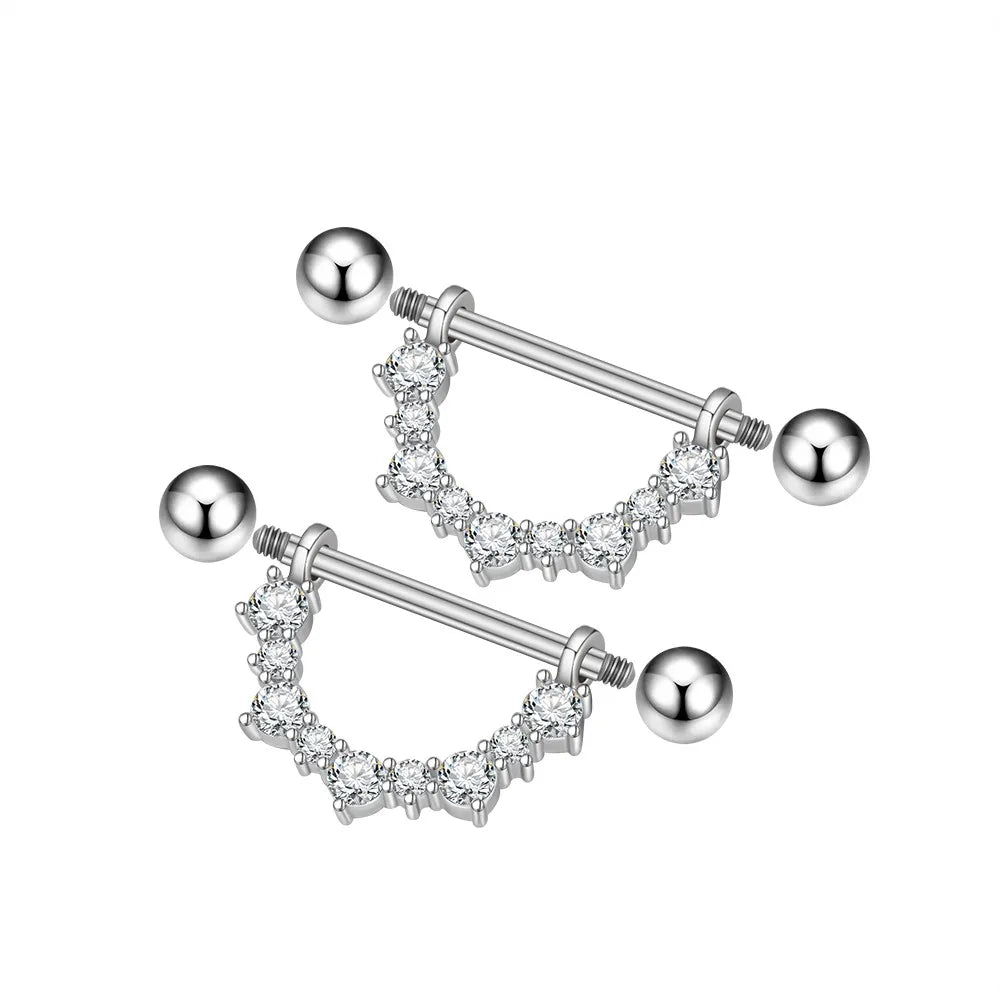 2pcs Cute Nipple Piercings Barbell Stainless Steel Crystal Nipple Shield Cover Heart Flower Nipple Rings Jewelry Body 1.6mm*16mm