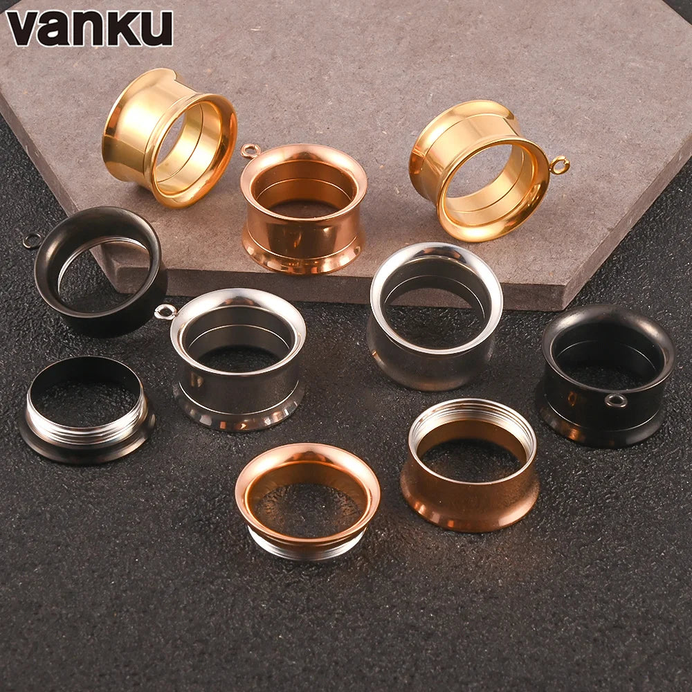 Vanku 2pcs DIY Dangle Double Flared Stainless Steel Ear Plugs Piercing Screw Tunnels Stretchers Body Jewelry Earrings Expander