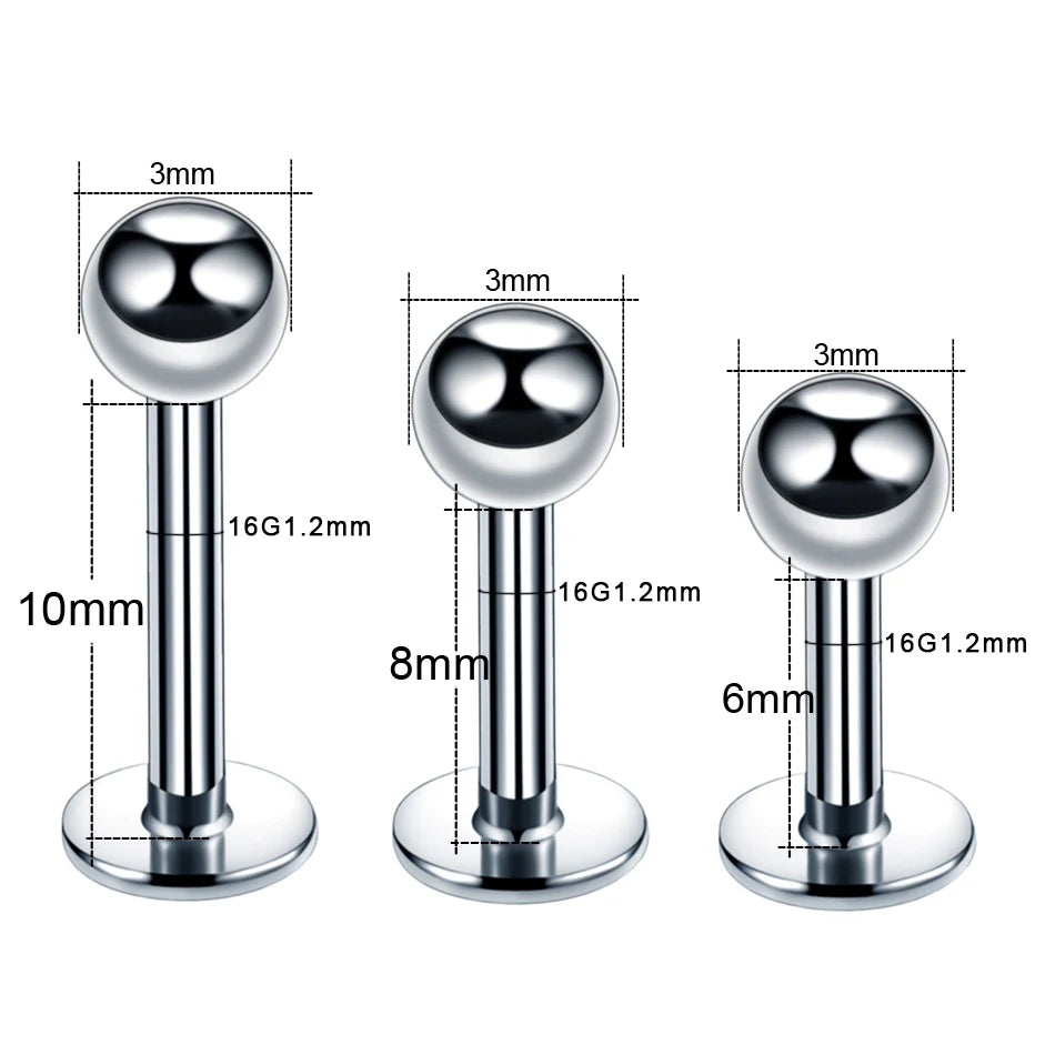 10pcs/lot Steel 16G Tragus Helix Bar 3mm Ball Labret Lip Bar Rings Stud Cartilage Ear Piercings Body Jewelry For Women Men