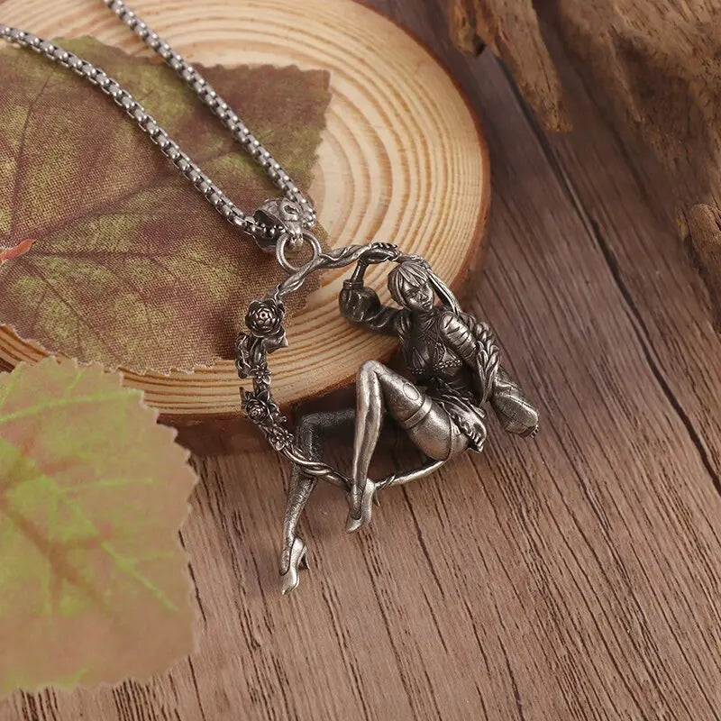Cartoon Mechanical High Heels Dancing Girl Wreath Pendant Necklace Men and Women Hip Hop Trend Charm Jewelry Gift