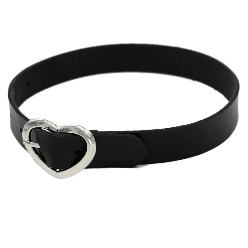New Sexy Harajuku PU Leather Chain Heart Pendant Necklaces Women Men Punk Neck Gothic Black Pink Choker Necklace Cool Collar