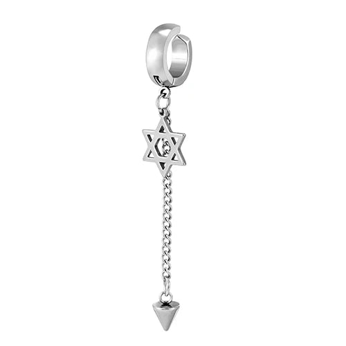 Trend Stianless Steel Tassel Ear Clip 1 Piece Chain Huggie Earrings Triangle Cross Pattern Earrings Men‘s Woman Punk Ear jewelry