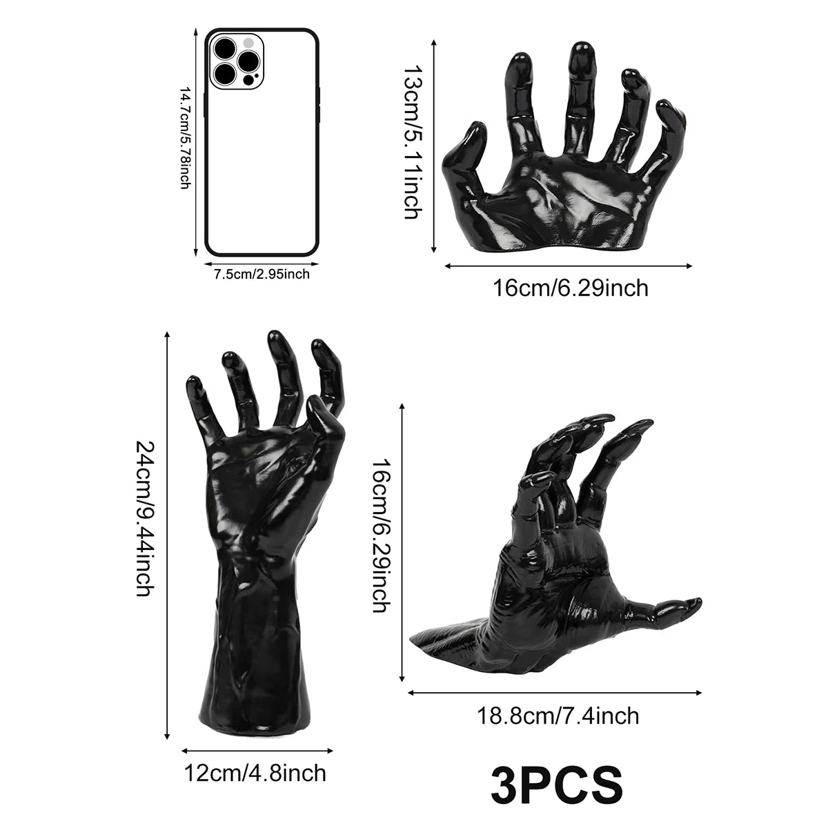 Halloween Wall Decor, 3-Pack Plastic Devil Hand Candle Holders , Realistic Gothic Terror Hands（Candles not included）