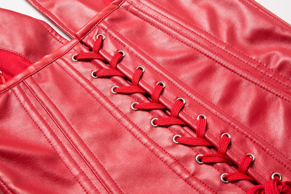 Steampunk Faux Leather Corset Vest for Women Gothic Side Lace-Up Steel Boned PU Corset Waist Slimming Trainer Body Shaper Korset