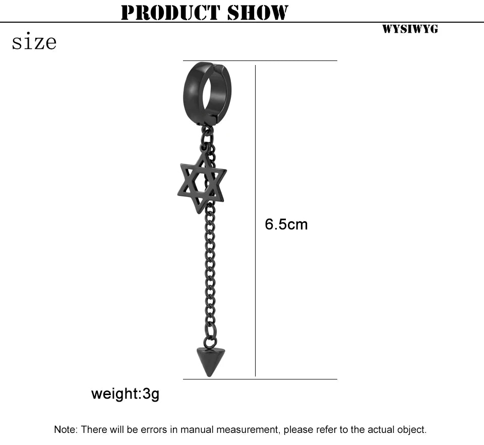 Trend Stianless Steel Tassel Ear Clip 1 Piece Chain Huggie Earrings Triangle Cross Pattern Earrings Men‘s Woman Punk Ear jewelry