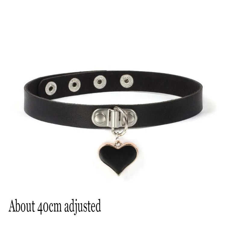 New Sexy Harajuku PU Leather Chain Heart Pendant Necklaces Women Men Punk Neck Gothic Black Pink Choker Necklace Cool Collar