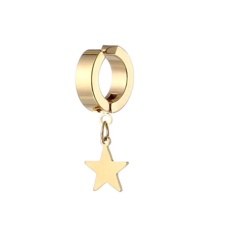 1Pcs Unisex Stainless Steel Punk Man Black Clip on Earrings Geometry Triangle Star Pendant Dangle Earrings Women Gothic Jewelry
