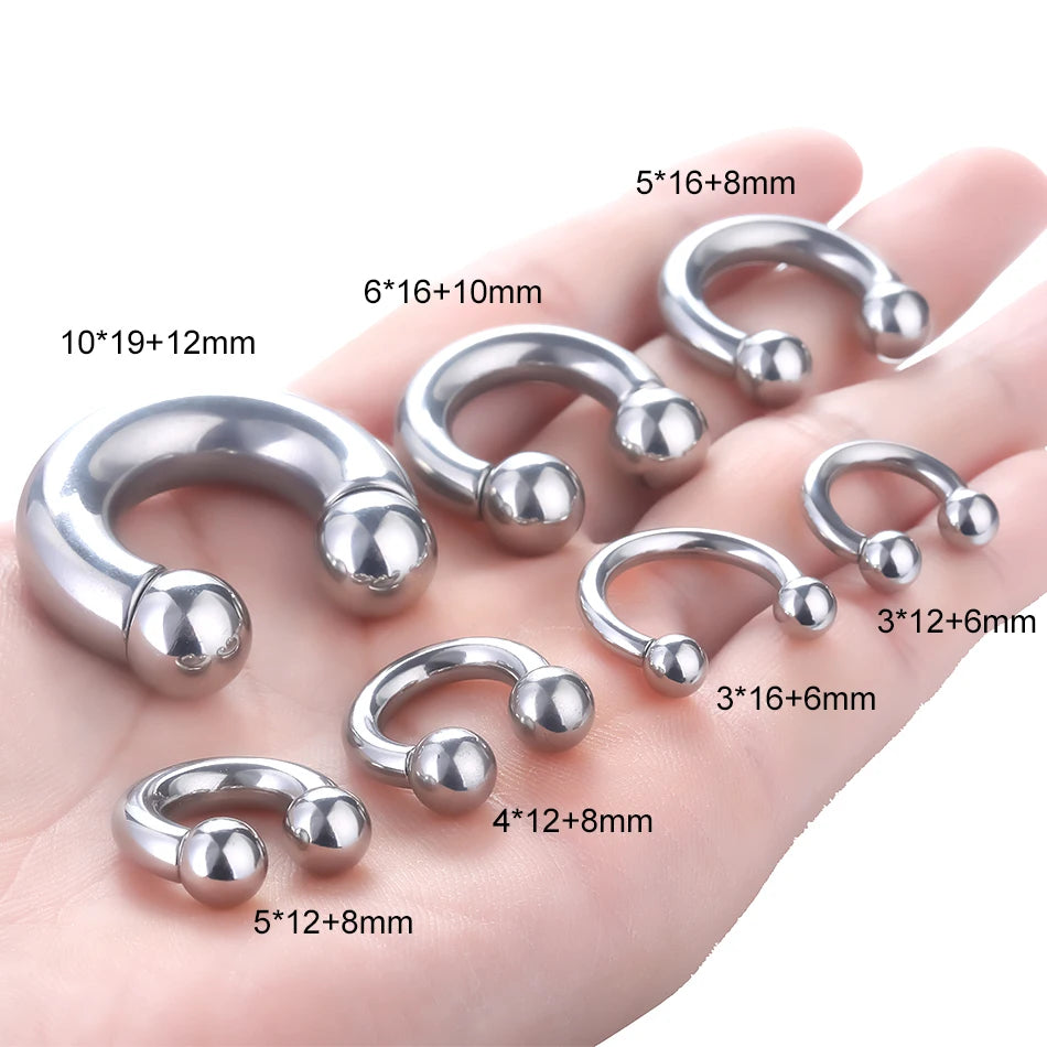 1Pc/lot Steel Big Large Size Horseshoe Ring Nose Piercing Ear Expander BCR Hoop Earring Septum 12-00G Male Intimate Body Jewelry