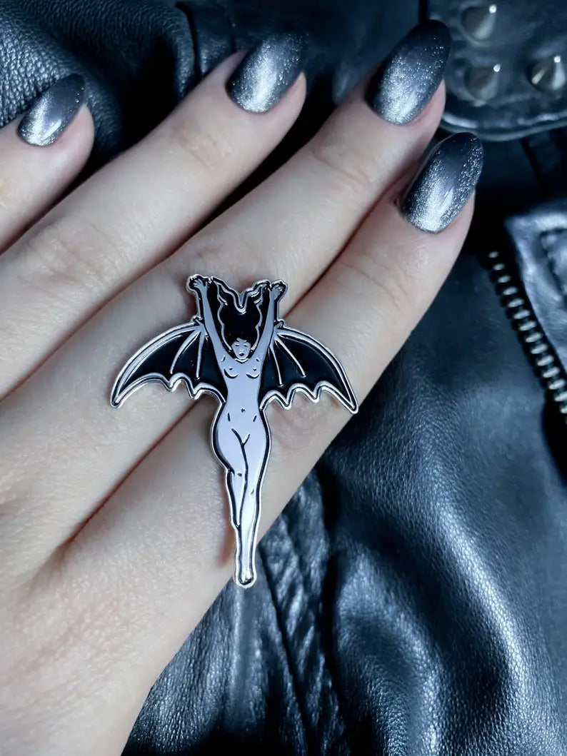 Vampire Bat Woman Witch Enamel Pin Halloween Devil Gothic Girl Badge Dark Art Brooch for Jewelry Accessory
