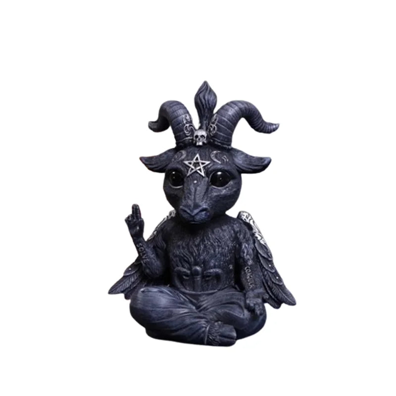 1pc Halloween Mysterious Magic Goat Black Statue for Desktop Home Decor Ornaments Hand-Painted Figurine Garden Sculpture