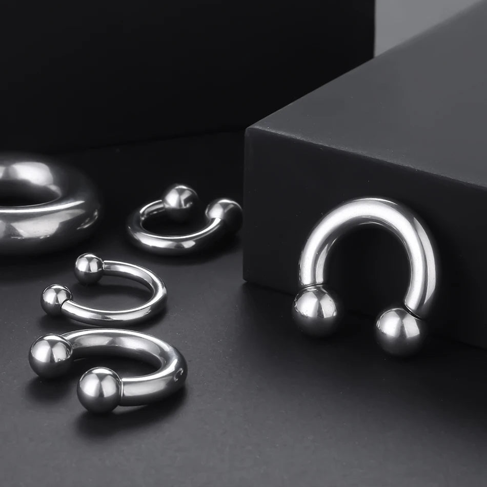 1Pc/lot Steel Big Large Size Horseshoe Ring Nose Piercing Ear Expander BCR Hoop Earring Septum 12-00G Male Intimate Body Jewelry