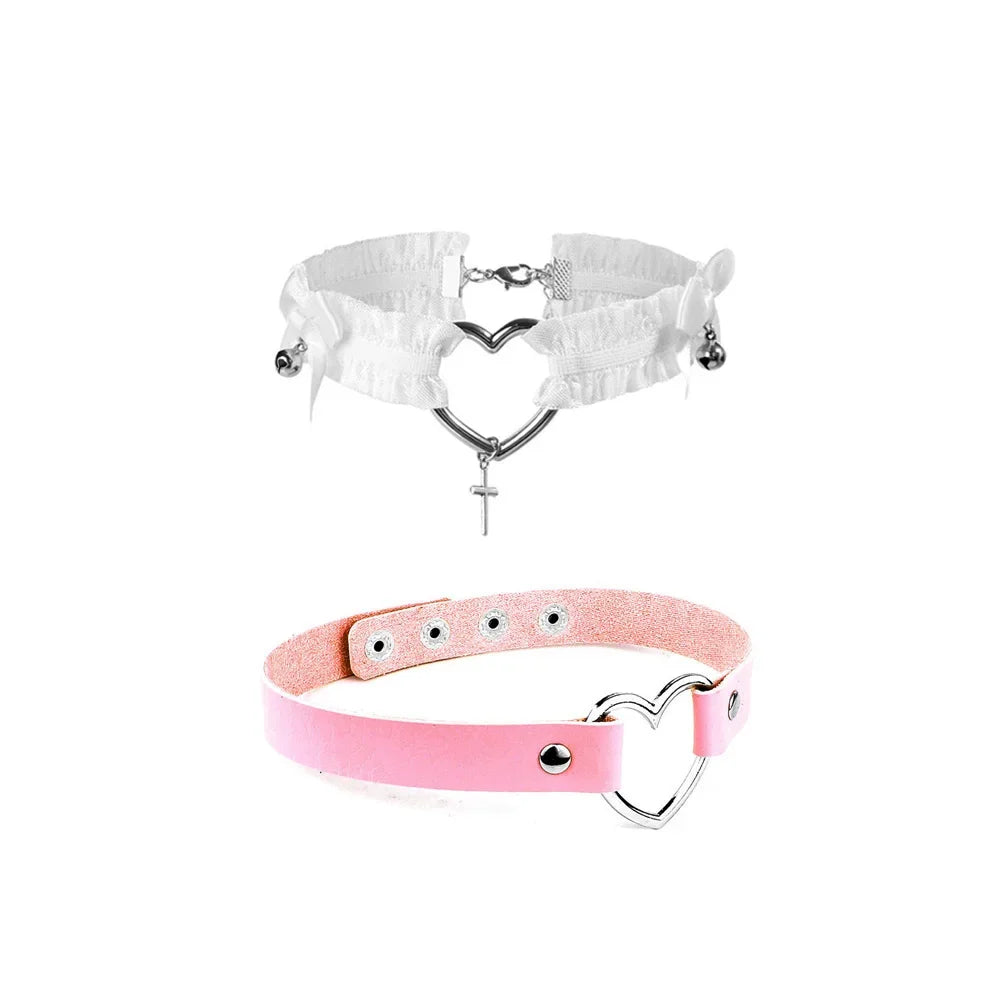 Pink Sexy Trendy Rock Gothic Collar Necklaces Jewelry Gothic Leather Heart Rivets Harajuku Punk Choker Necklace for Women Gift