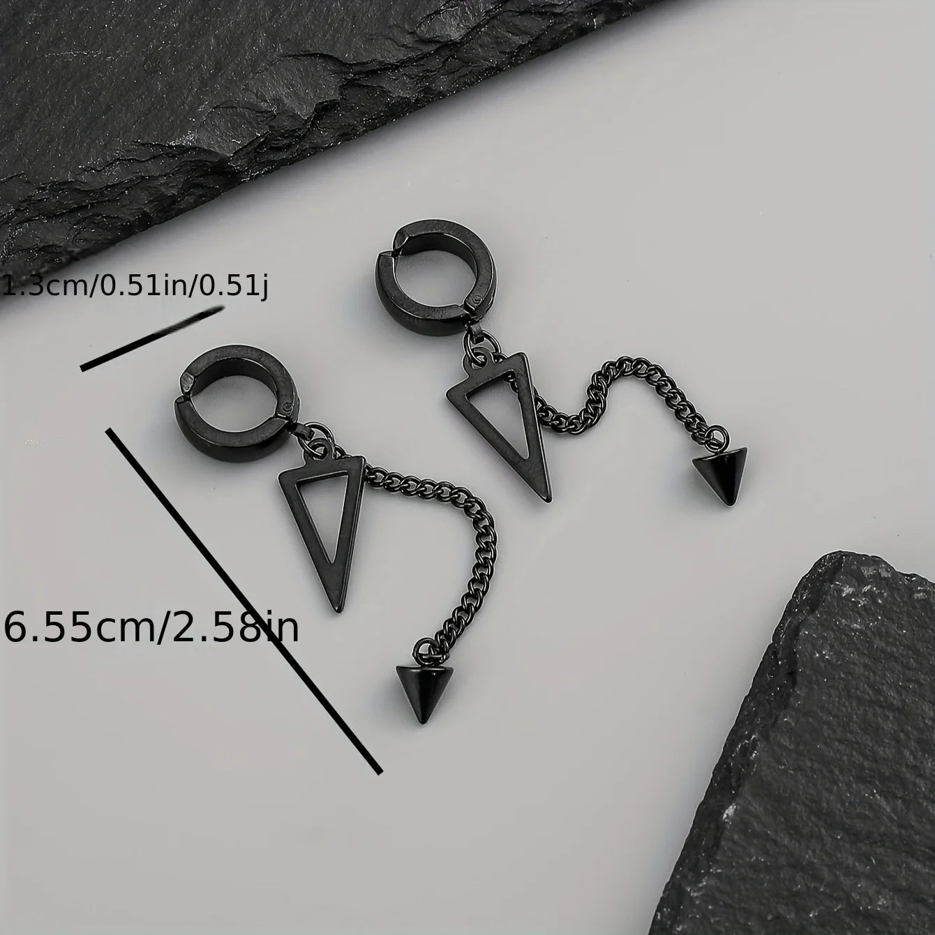 1pc Stylish Punk Unique Design Stainless Steel Geometric Triangle Chain Cone Ear Clips Non-Piercing Earrings for Men Women