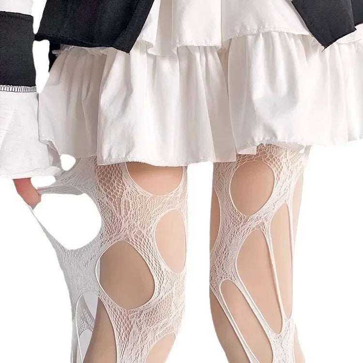Sexy Punk Women Broken Hole Stocking Ropa Interor Para Mujeres Fishing Net Socks Gothic Y2k Lace Torn Party Underwear Pantyhose