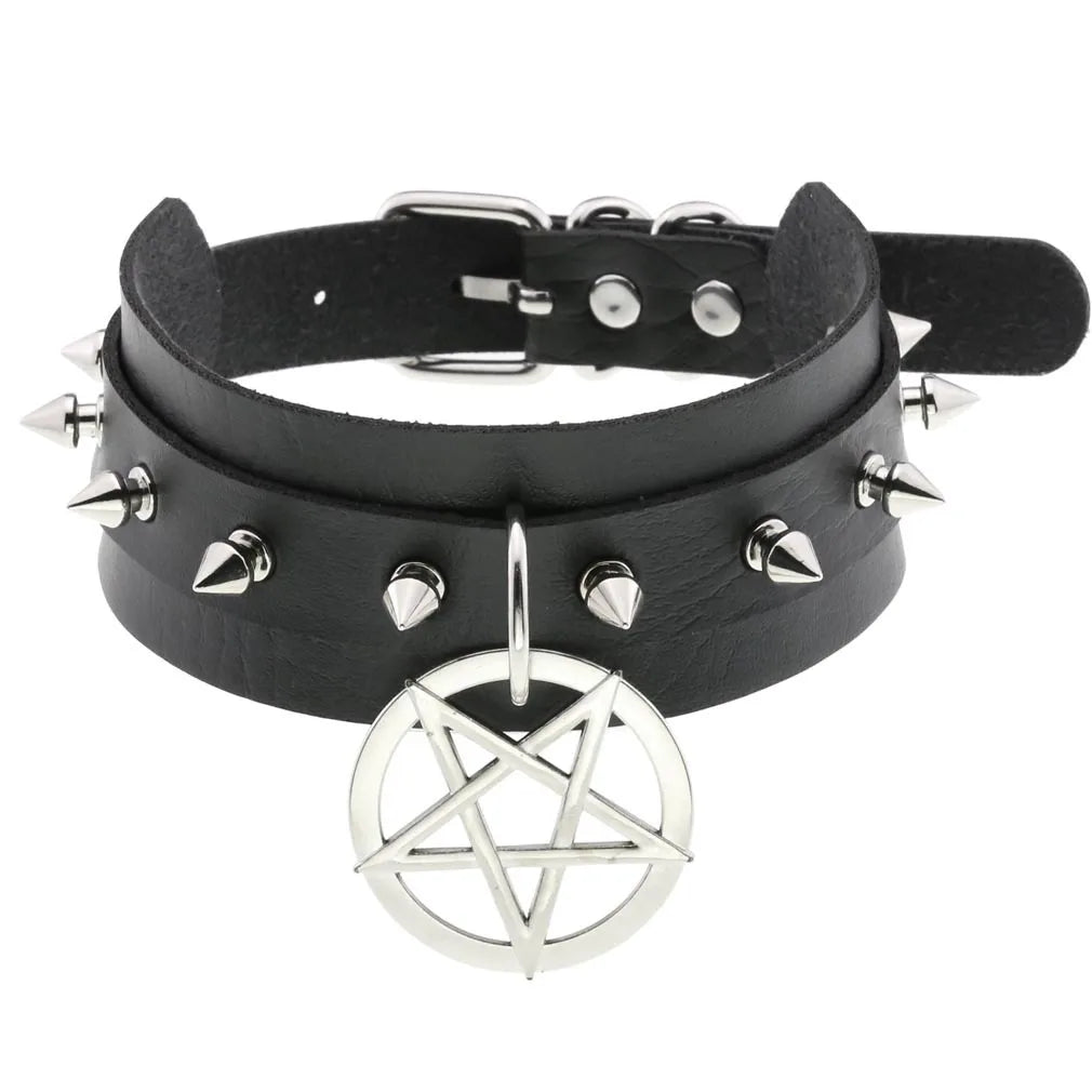 Leather Spiked Choker Punk Collar Women Men Rivets Studded Chocker Chunky Necklace Goth Jewelry Metal Gothic Emo Accessories