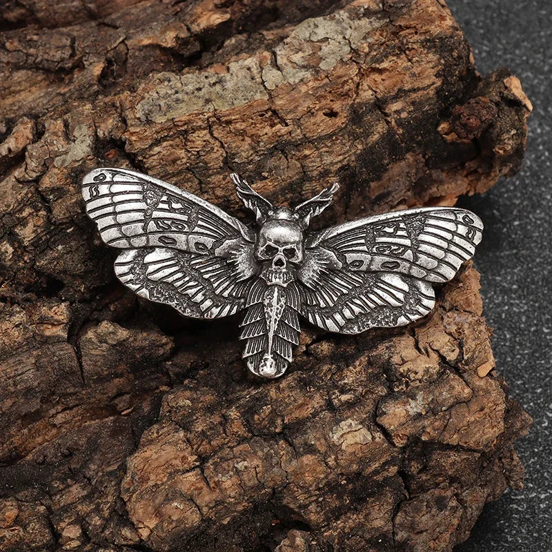 Vintage Gothic Death Skull Moth Brooch for Men Clothing Pin Fashion Hip Hop Rock Accessory Gift