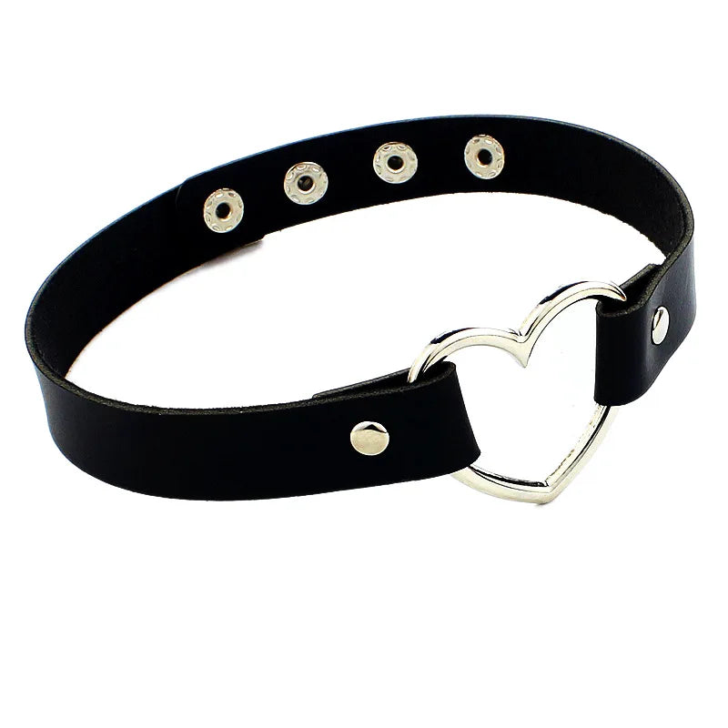 New Sexy Harajuku PU Leather Chain Heart Pendant Necklaces Women Men Punk Neck Gothic Black Pink Choker Necklace Cool Collar