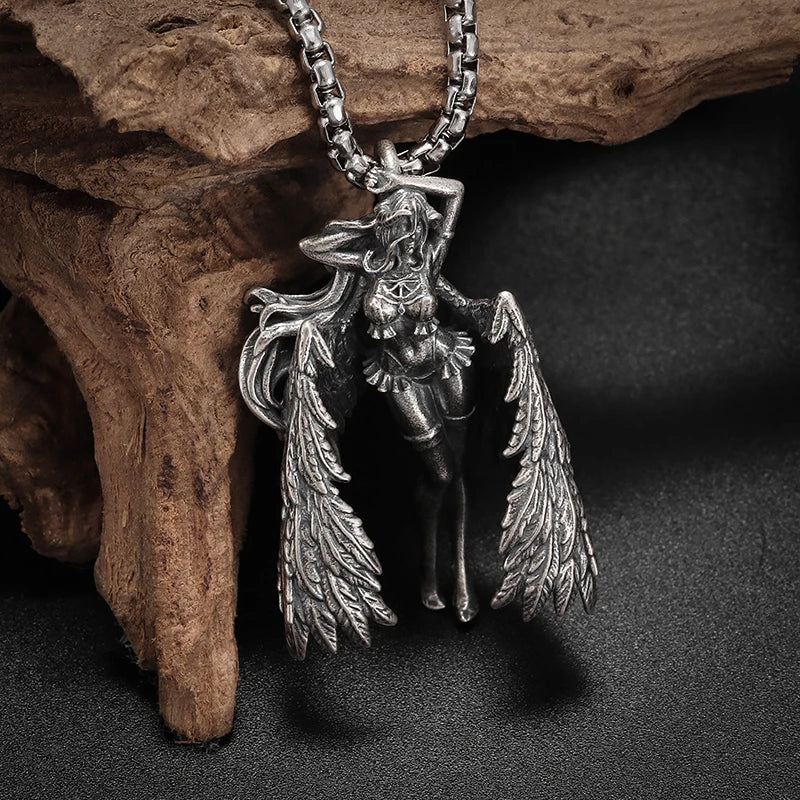 Fashion silver color guardian angel pendant necklace men and women personality angel wings prayer pendant necklace couple gift